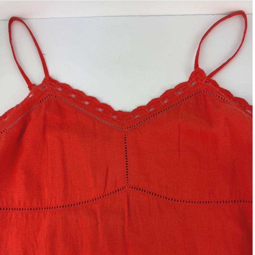 Gap L Linen Blend Orange Eyelet Trim Maxi Slip Dress Coastal Cottage Vacation - Picture 9 of 14
